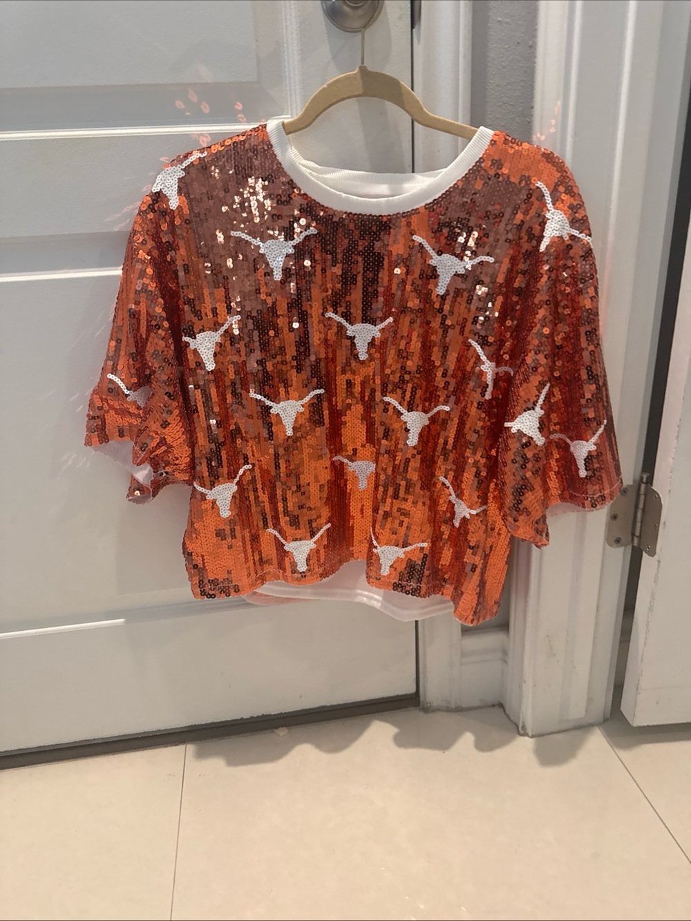 Texas Longhorn sequined Cropped Tee - one-size-Brand New- Orange